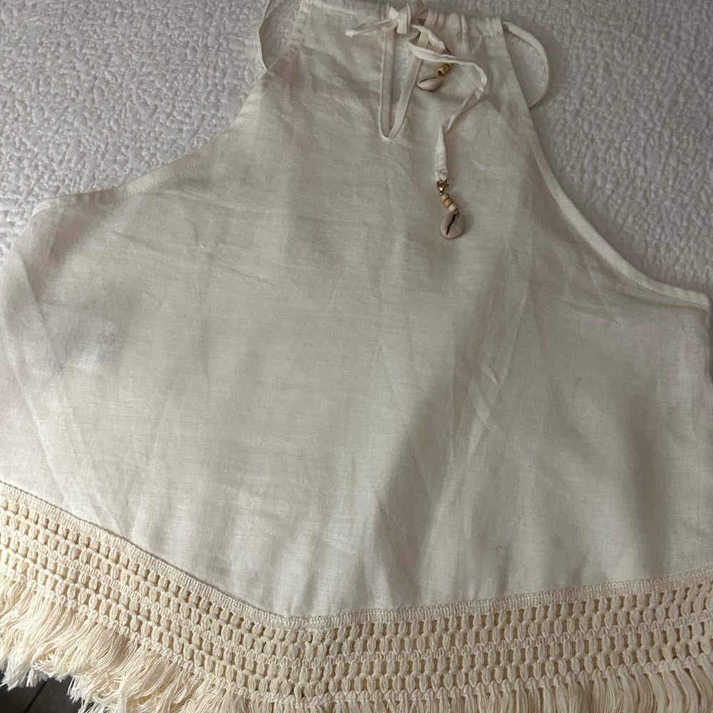 Cream Halter Top with Fringe